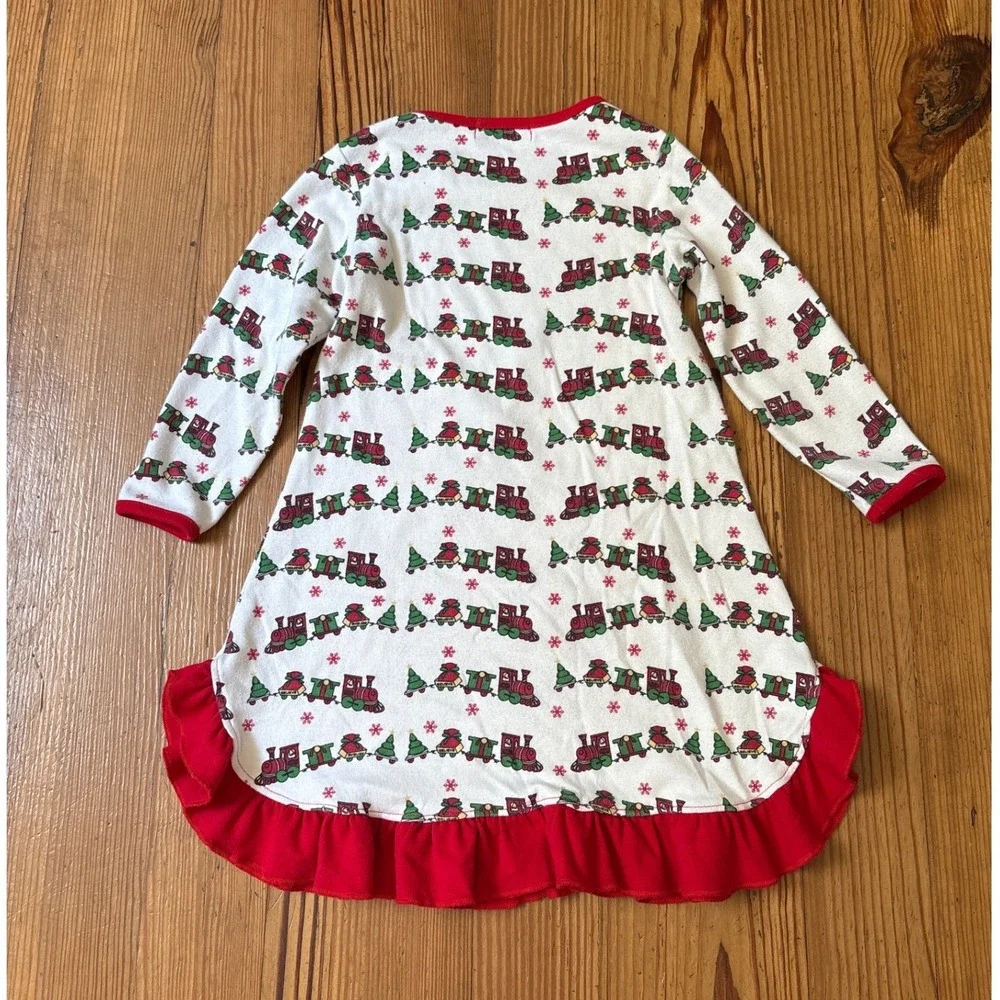 Gabiano‎ Nightgown Kids White Red Holiday Christmas Train Ruffle SIZE 3